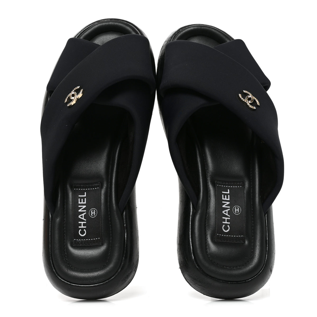 Chanel Fabric CC Mules Sandals 38 Black 5 of 8
