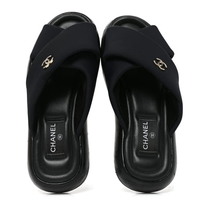 Chanel Fabric CC Mules Sandals 38 Black 5 of 8