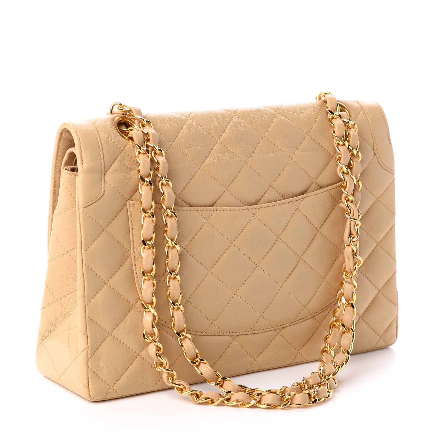 Lambskin Quilted Medium Double Flap Beige