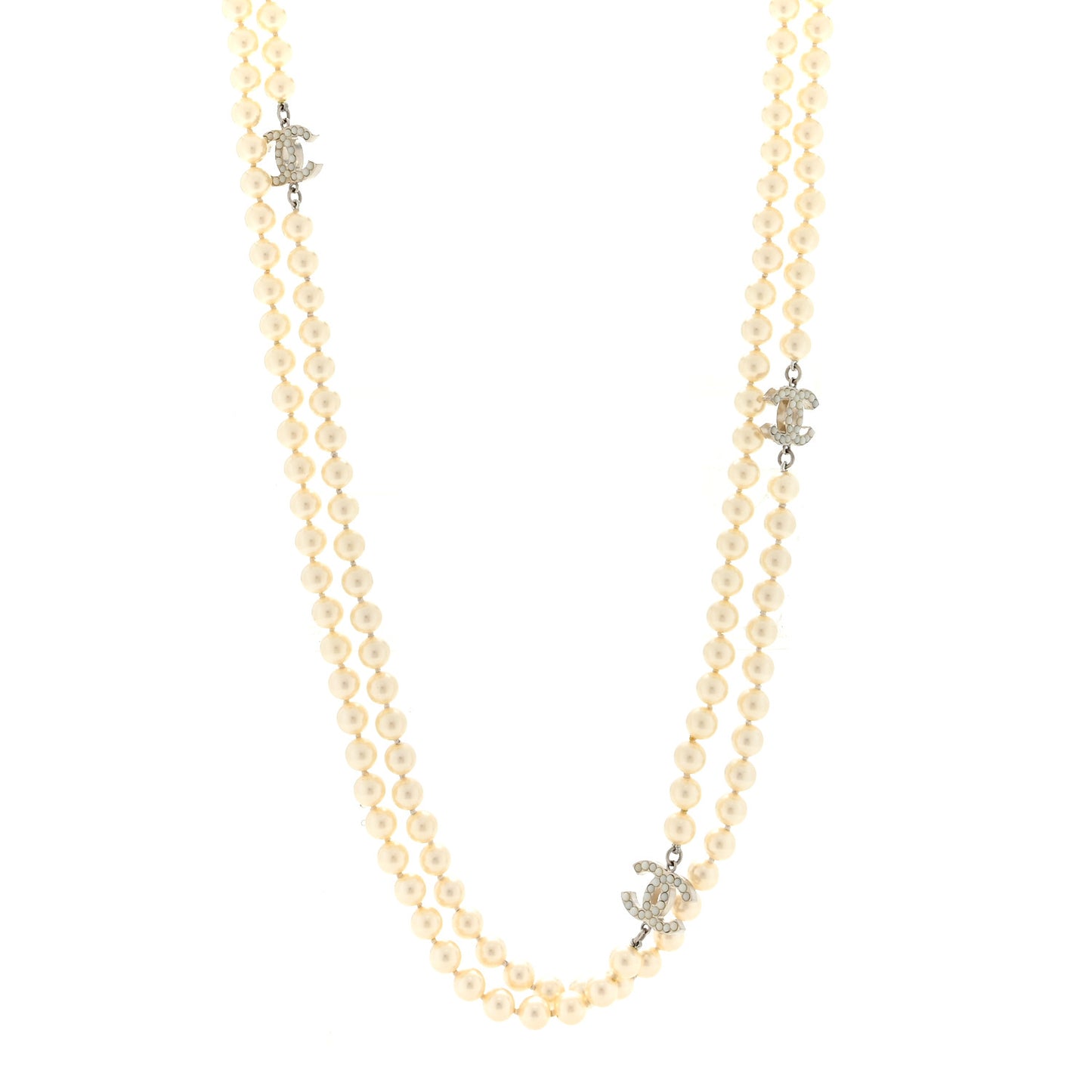 Pearl Multistrand CC Long Necklace Pearly White