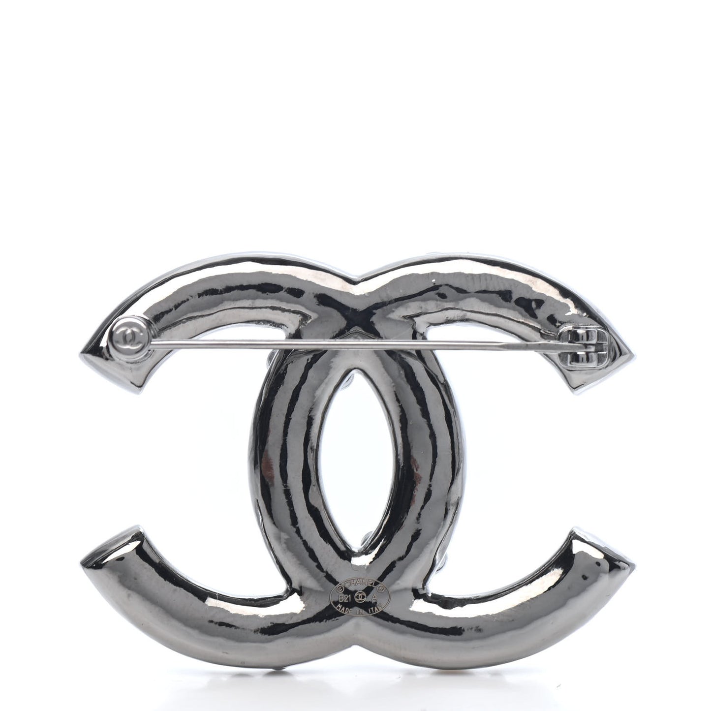 Pearl Crystal CC Brooch Silver