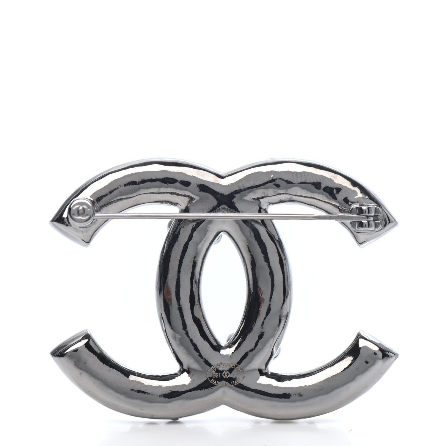 Chanel Pearl Crystal CC Brooch Silver 2 of 3