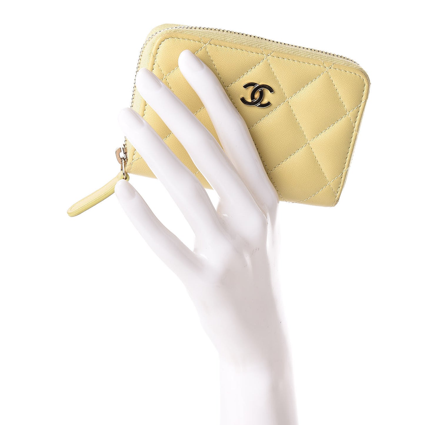 Lambskin Quilted Zip Around Coin Purse Wallet Light Yellow