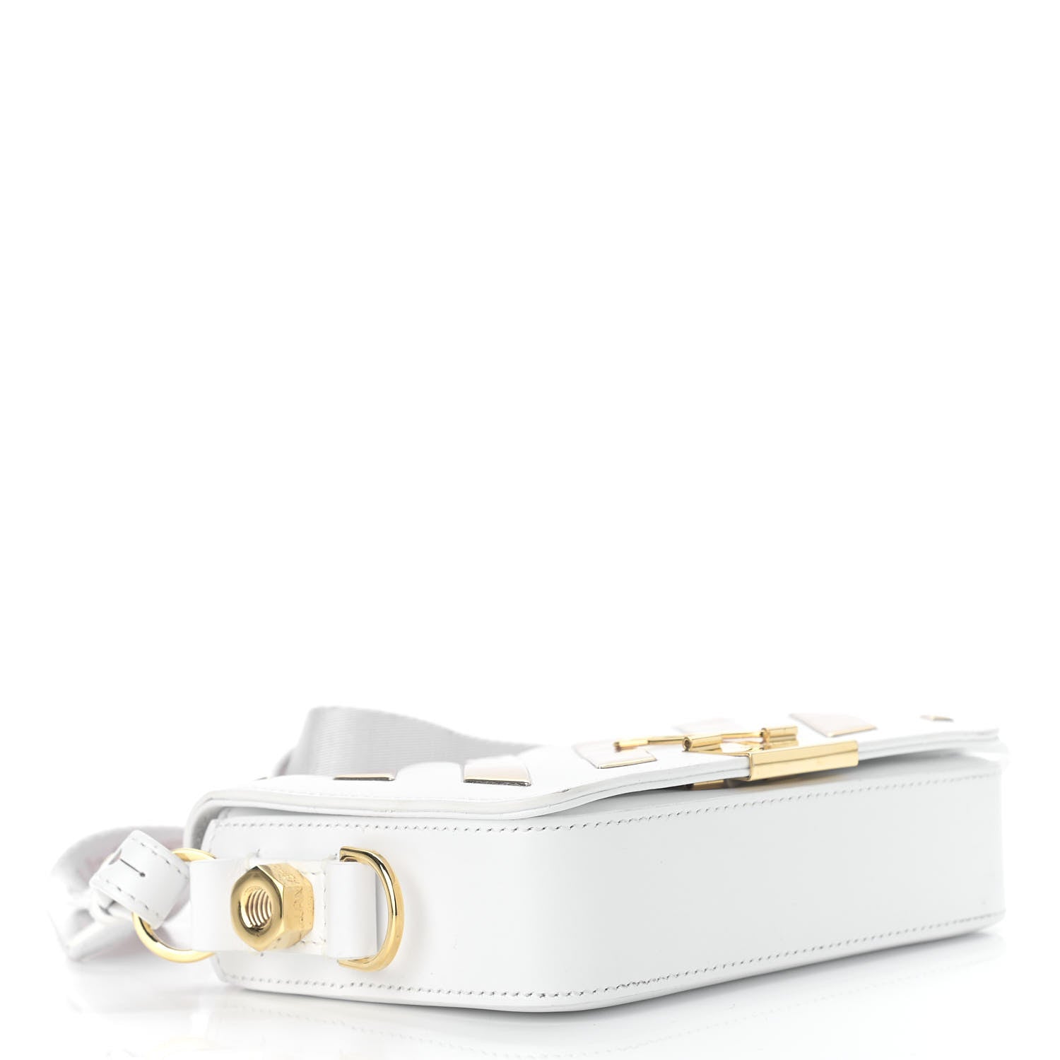 Off-White Calfskin Metallic Mini Binder Clip Crossbody White Gold 4 of 10