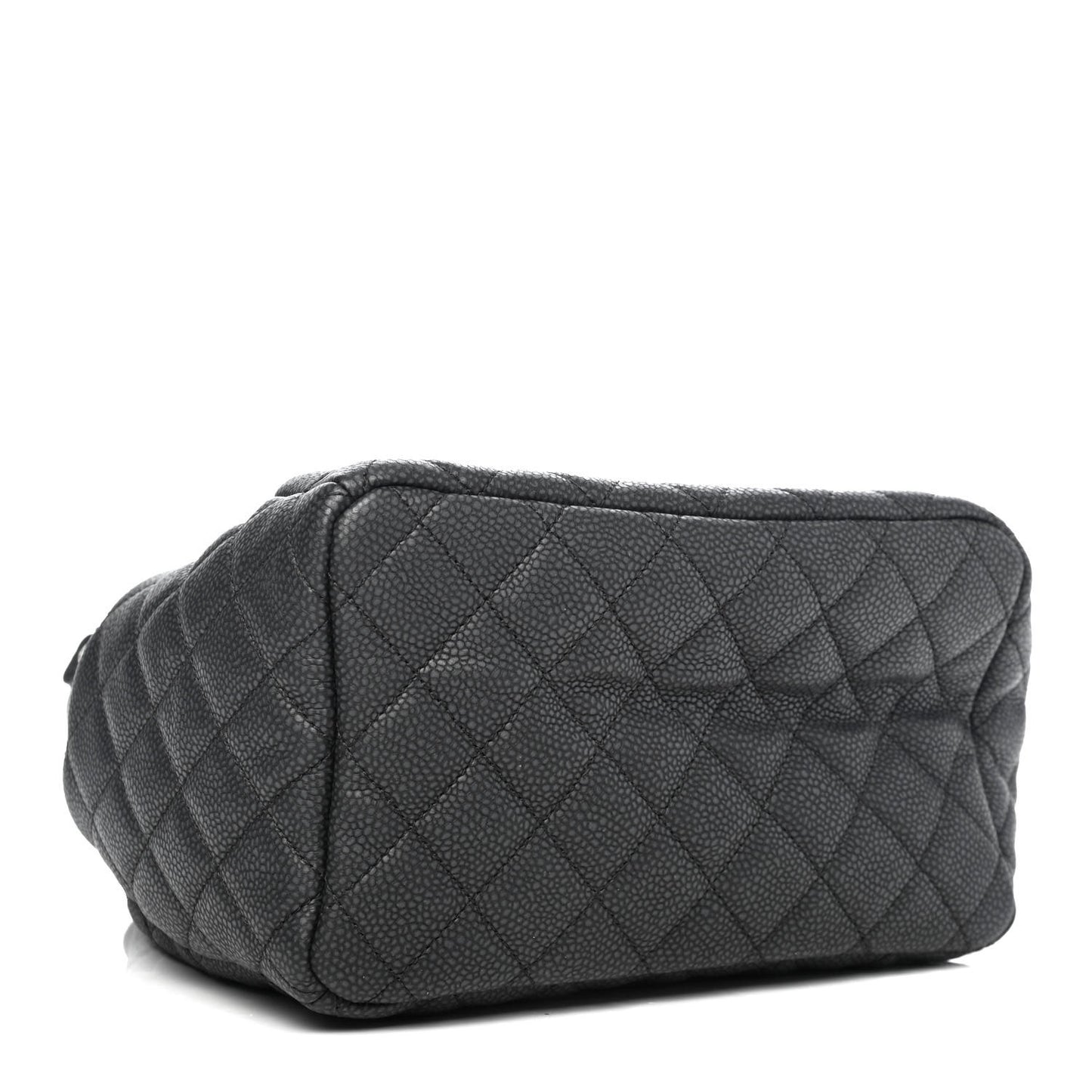 Caviar Flat Quilted CC Chain Bucket Drawstring Bag Black