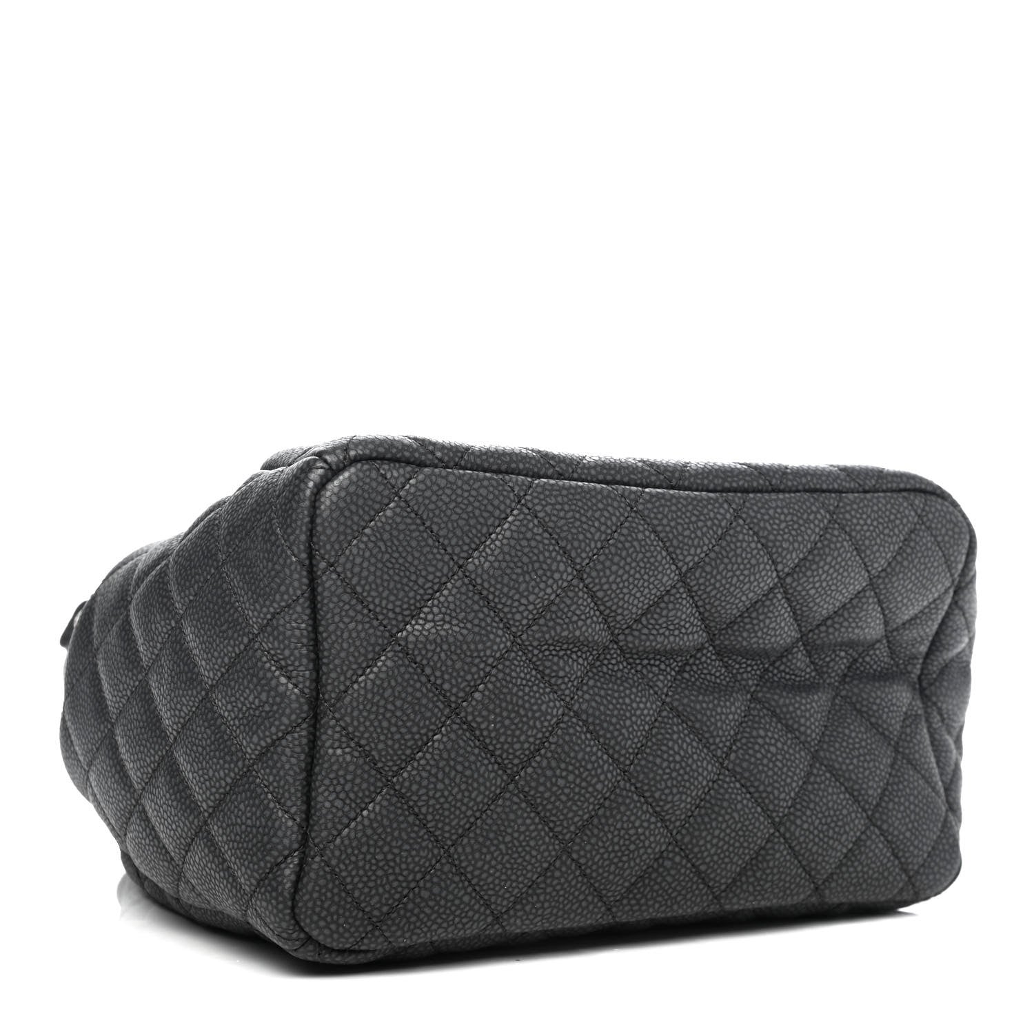 Chanel Caviar Flat Quilted CC Chain Bucket Drawstring Bag Black 3 of 4