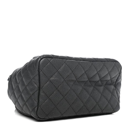 Chanel Caviar Flat Quilted CC Chain Bucket Drawstring Bag Black 3 of 4