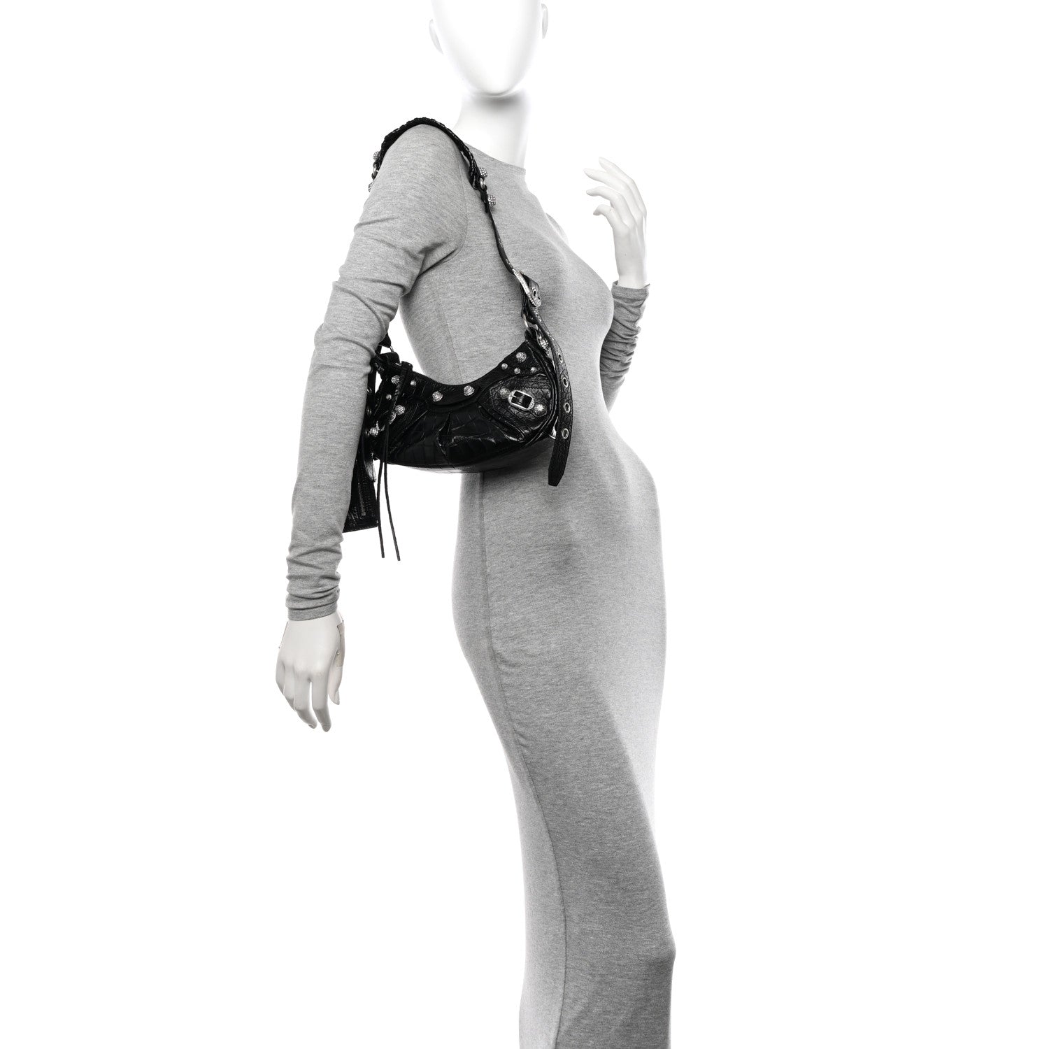 Balenciaga Extra Supple Calfskin Crystal Crocodile Embossed Le Cagole Shoulder Bag XS Black 2 of 11