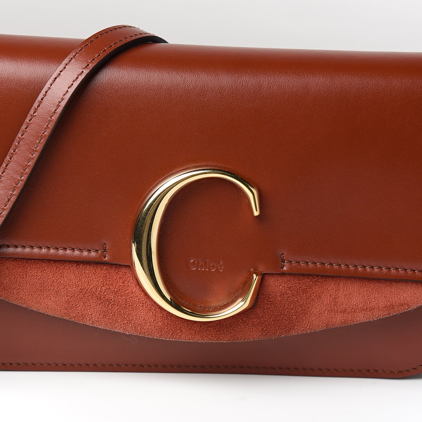 Calfskin Suede C Clutch With Chain Sepia Brown