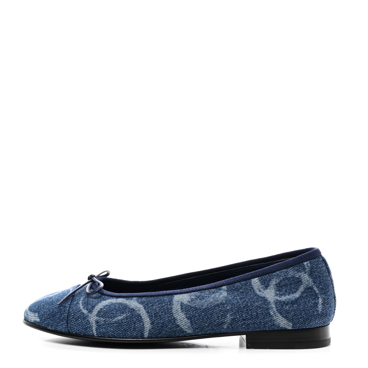 Chanel Denim Printed CC Cap Toe Ballerina Flats 36.5 Light Blue White 1 of 9