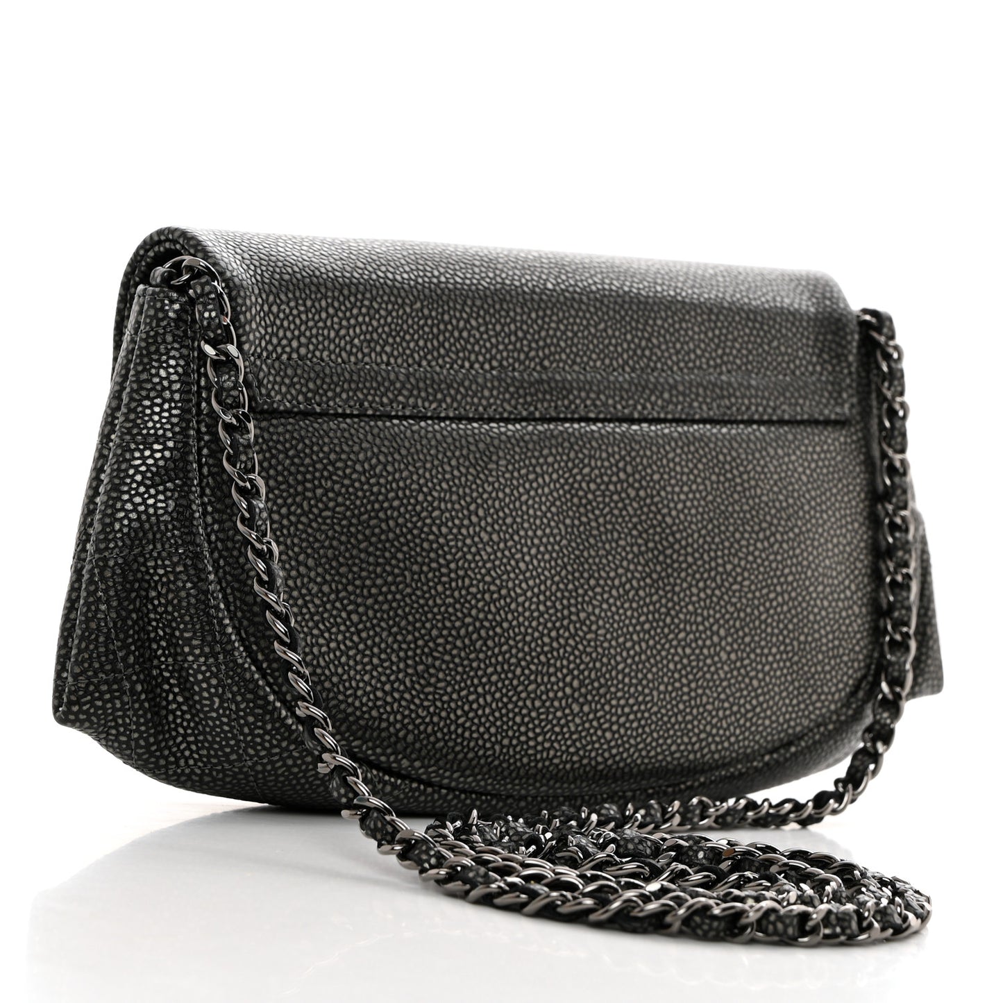 Metallic Caviar Half Moon Wallet On Chain WOC Dark Silver