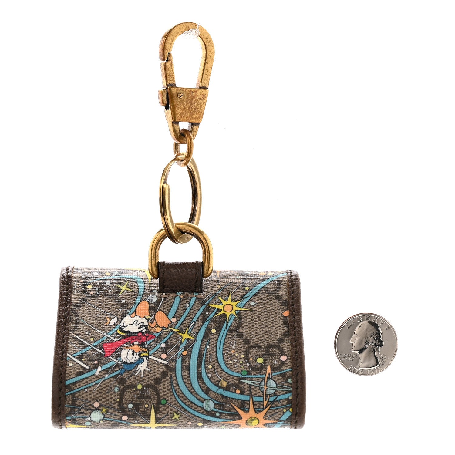 Gucci X DISNEY GG Supreme Monogram Donald Duck Interlocking G Key Pouch Beige Multicolor New Acero 2 of 5