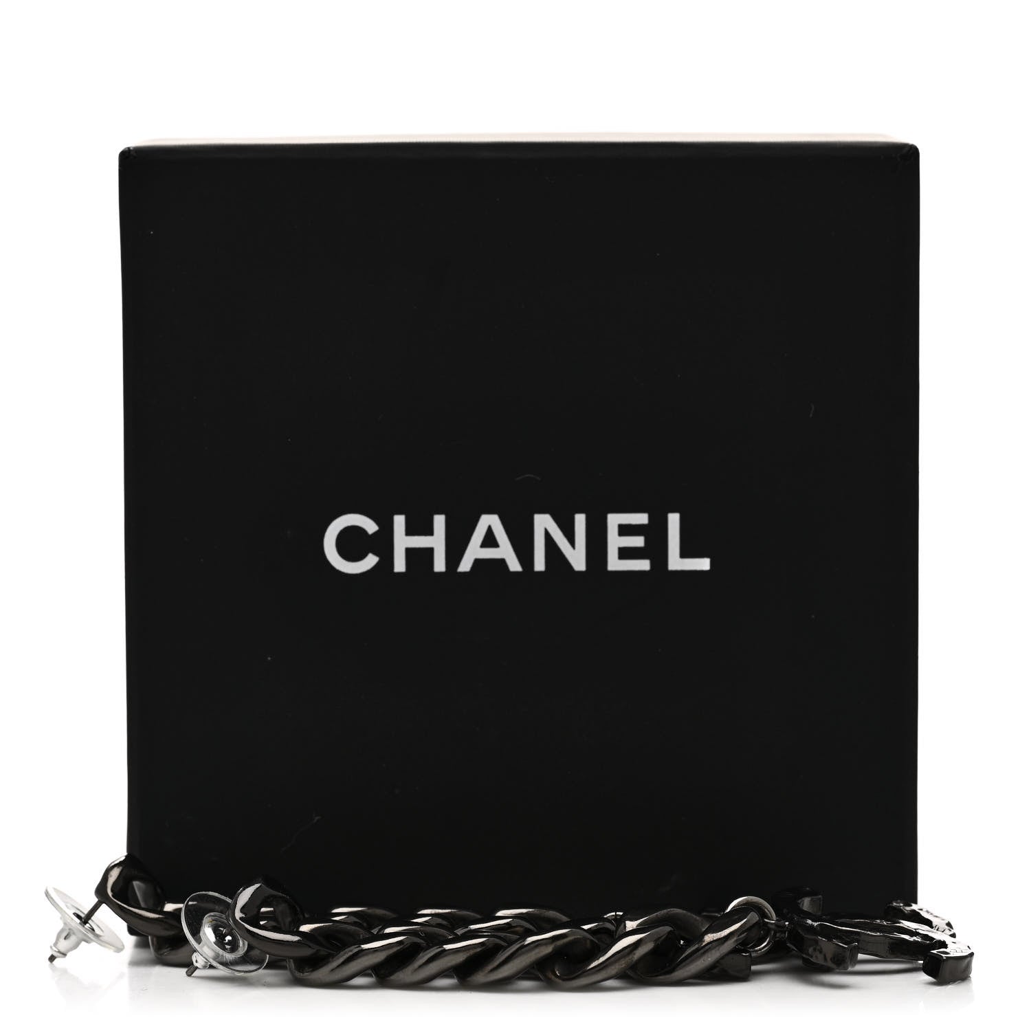 Chanel Metal CC Pick Drop Earrings Ruthenium 5 of 5