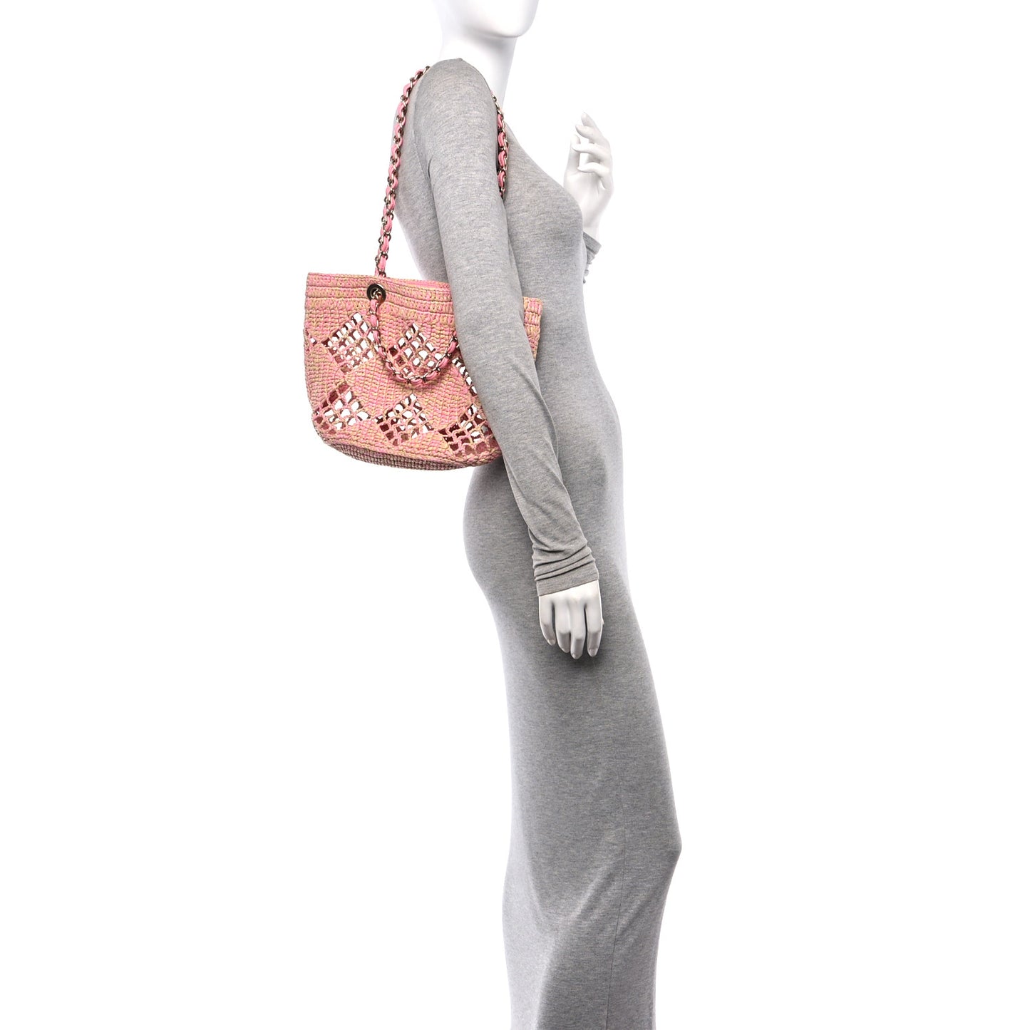 Raffia Effect Braided Small Shopping Bag Beige Pink