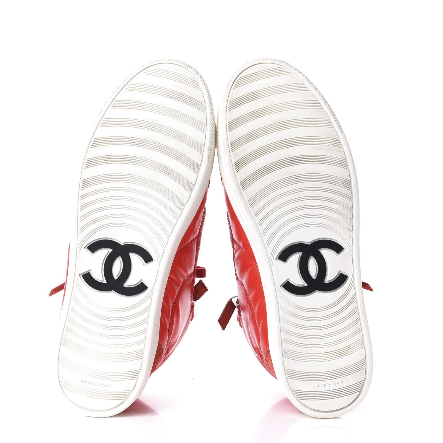 Chanel Calfskin Pearl High Top CC Sneakers 39 Red 6 of 10