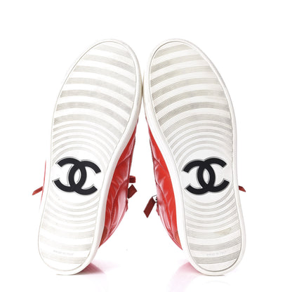 Chanel Calfskin Pearl High Top CC Sneakers 39 Red 6 of 10