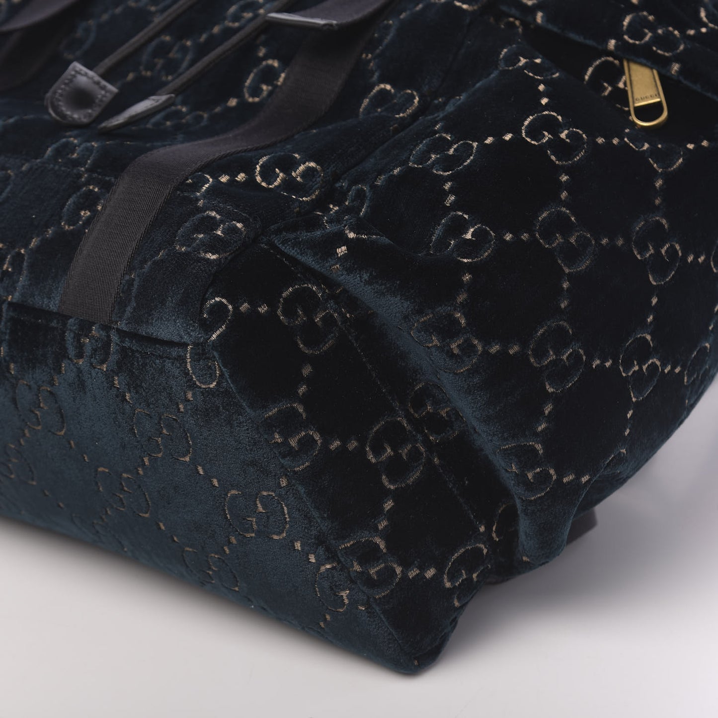 Velvet GG Monogram Web Medium Double Buckle Backpack Blue Beige Black