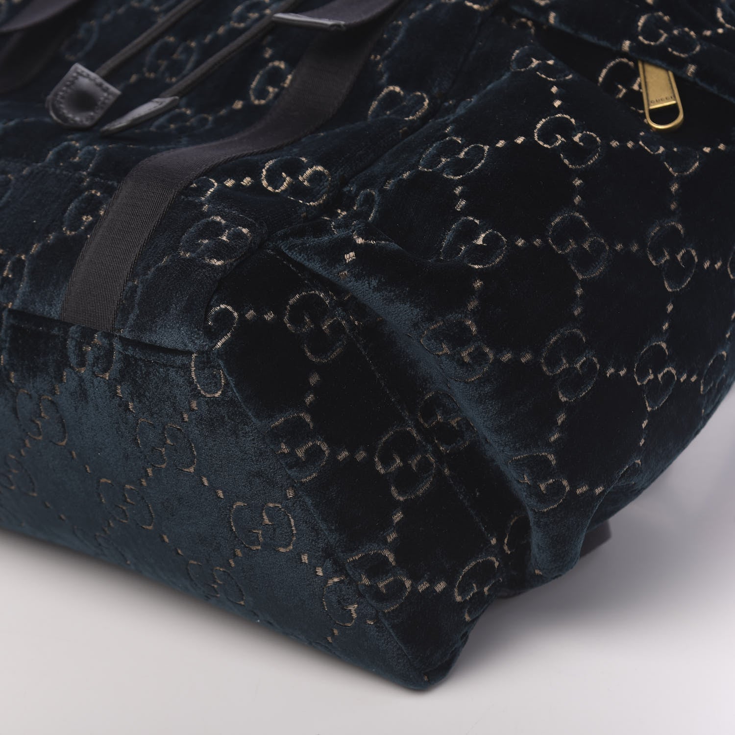 Gucci Velvet GG Monogram Web Medium Double Buckle Backpack Blue Beige Black 9 of 9