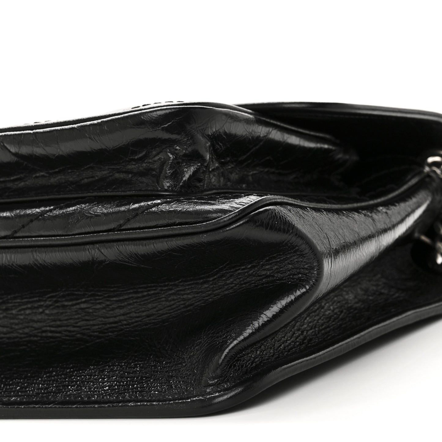 Crinkled Calfskin Matelasse Monogram Medium Niki Chain Satchel Black