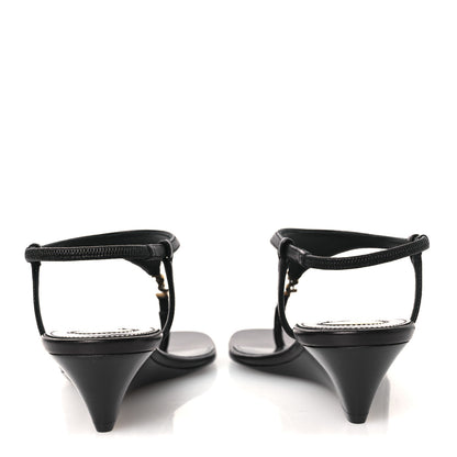 Saint Laurent Nappa Cassandra Monogram Bridget 40 Wedge Sandals 36 Black 6 of 10