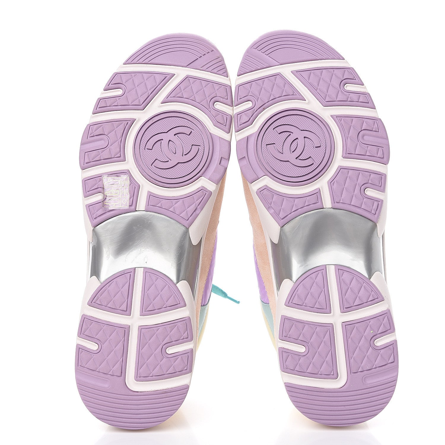 Chanel Nylon Lambskin Suede Calfskin CC Sneakers 40.5 Green Purple Pink 5 of 9