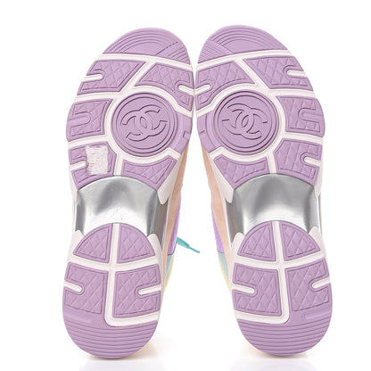 Chanel Nylon Lambskin Suede Calfskin CC Sneakers 40.5 Green Purple Pink 5 of 9