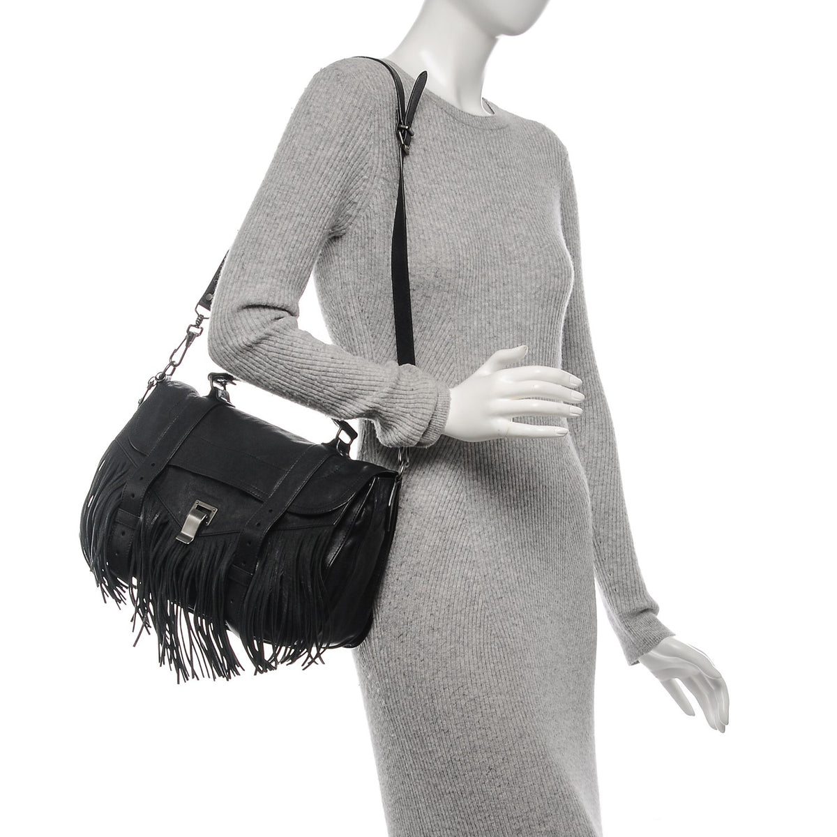 Proenza Schouler Lambskin Fringe Medium PS1 Satchel Black 2 of 7
