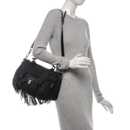 Proenza Schouler Lambskin Fringe Medium PS1 Satchel Black 2 of 7
