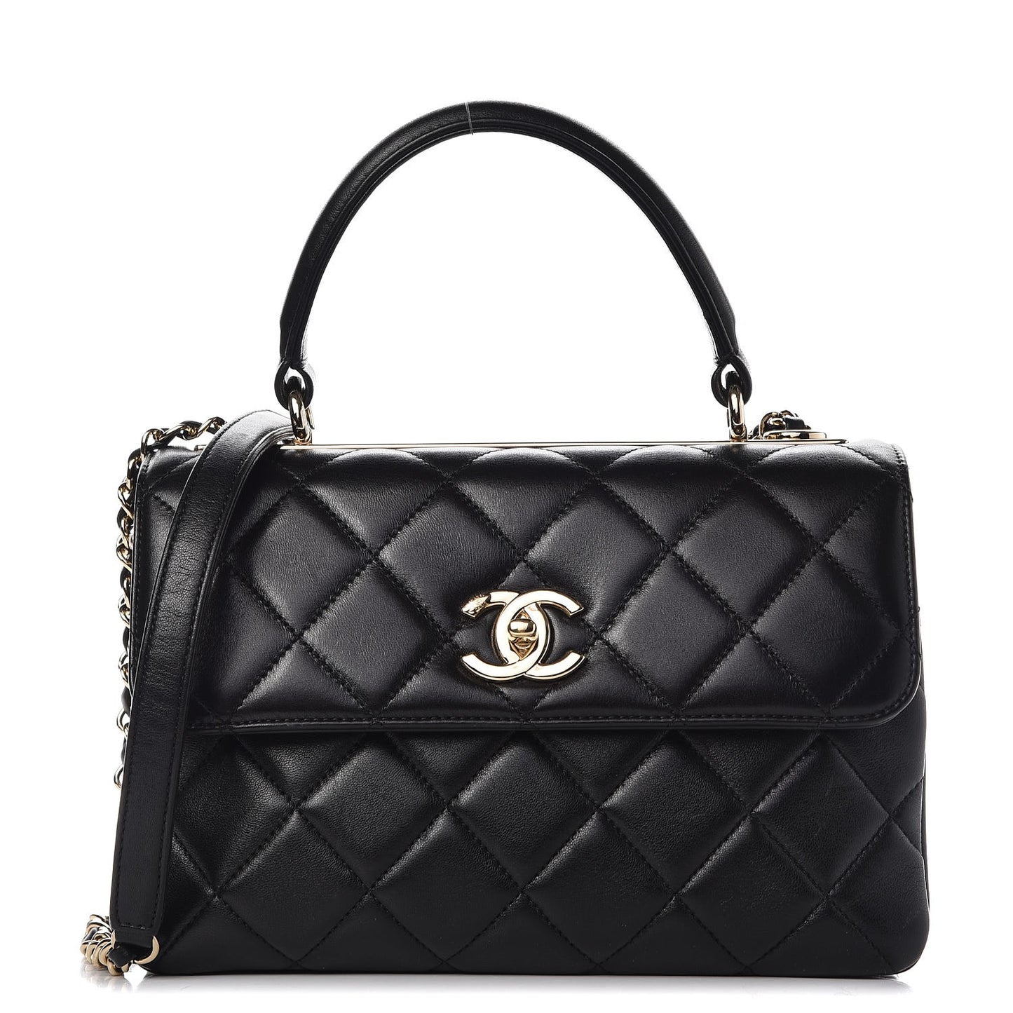 Lambskin Quilted Small Trendy CC Dual Handle Flap Bag Black