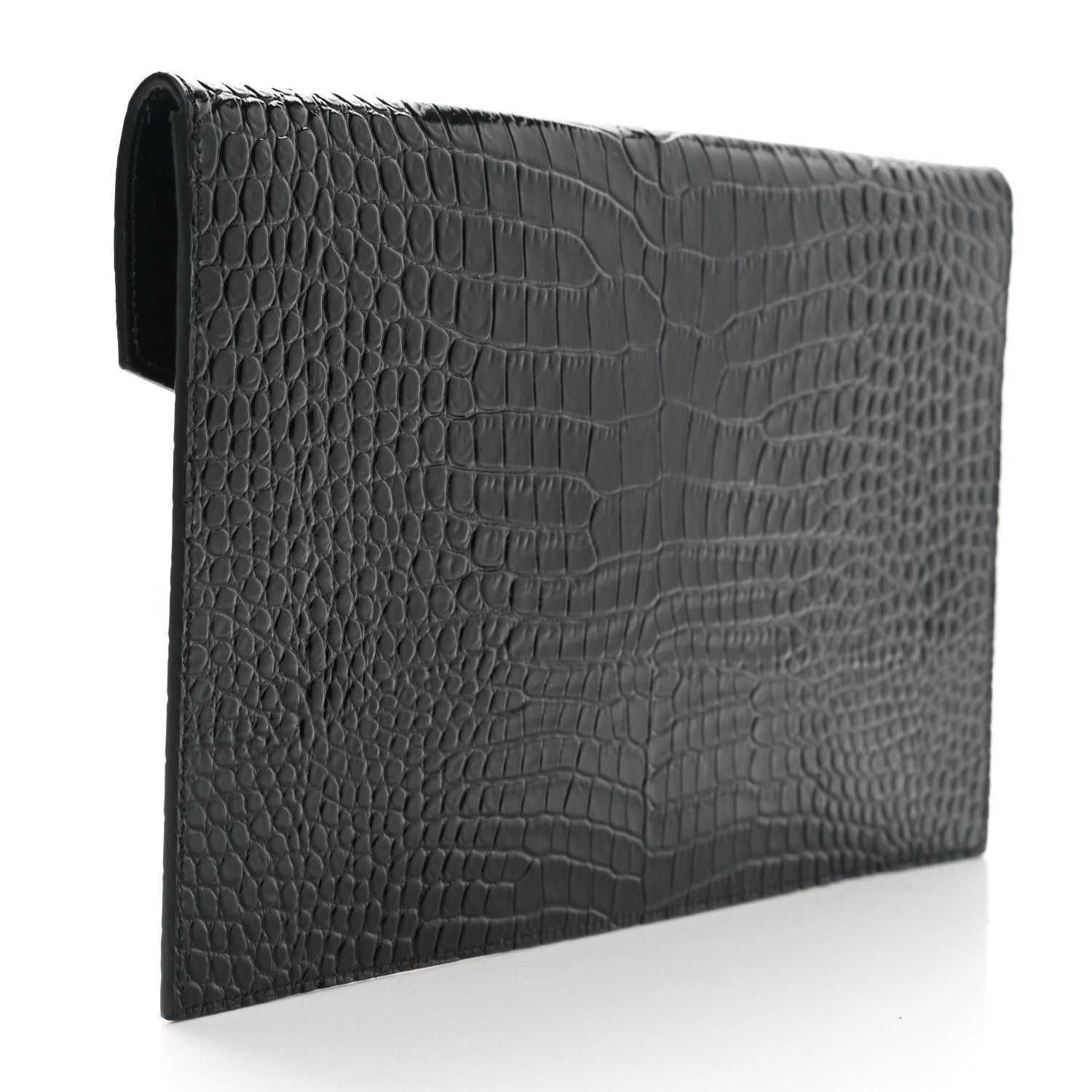 Saint Laurent Calfskin Crocodile Embossed Uptown Monogram Pouch Black 3 of 8