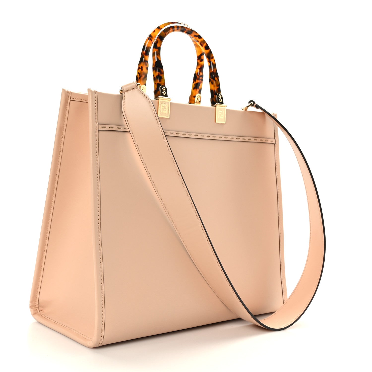 Fendi Vitello King Plexiglass Logo Embossed Medium Fendi Sunshine Shopper Tote Light Rose 3 of 8