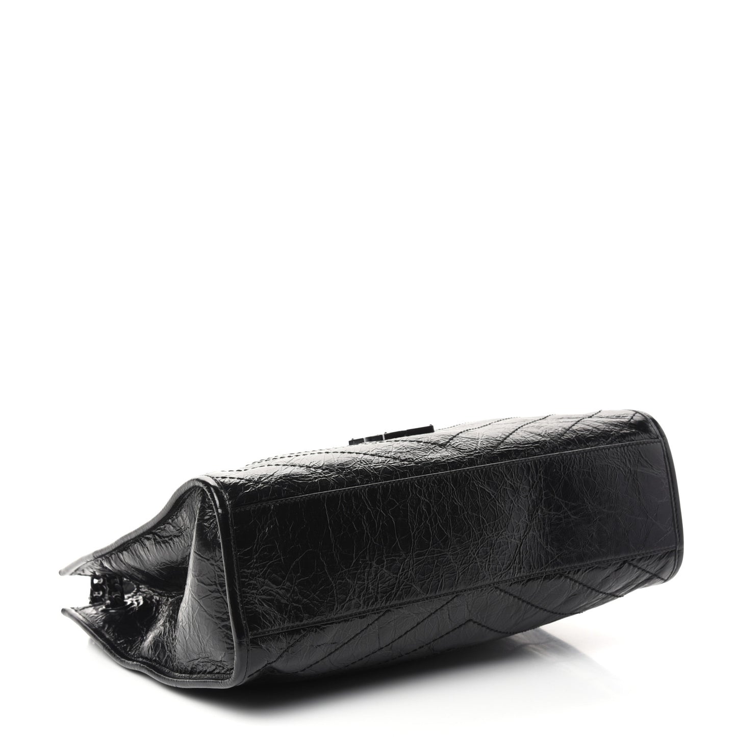 Crinkled Calfskin Matelasse Monogram Medium Niki Shopper Tote Black