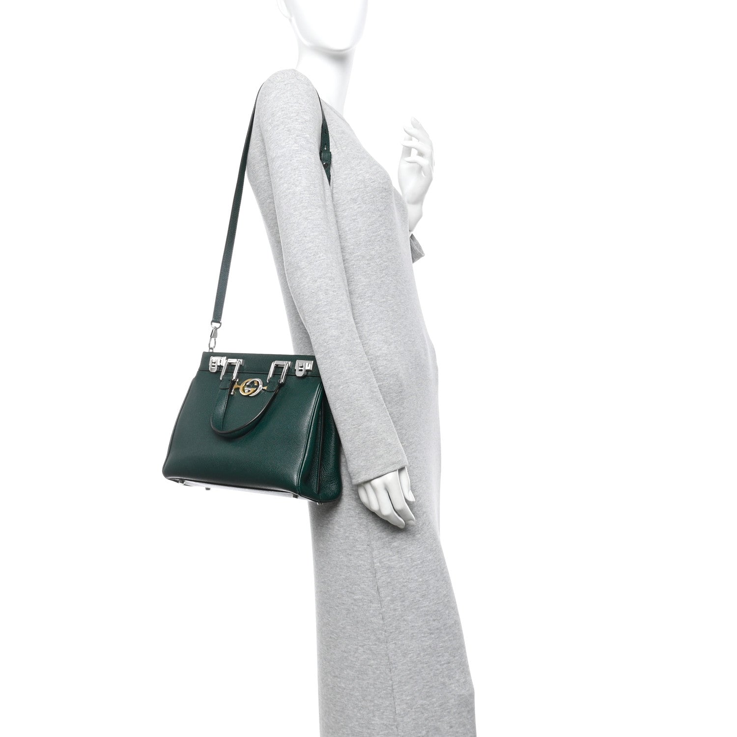 Gucci Grainy Calfskin Small Zumi Top Handle Bag Vintage Green 2 of 11