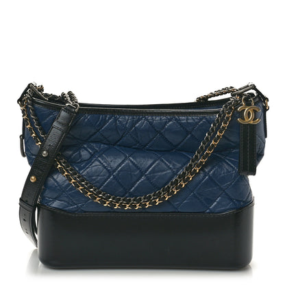 Chanel Aged Calfskin Quilted Medium Gabrielle Hobo Navy Black 1 of 10