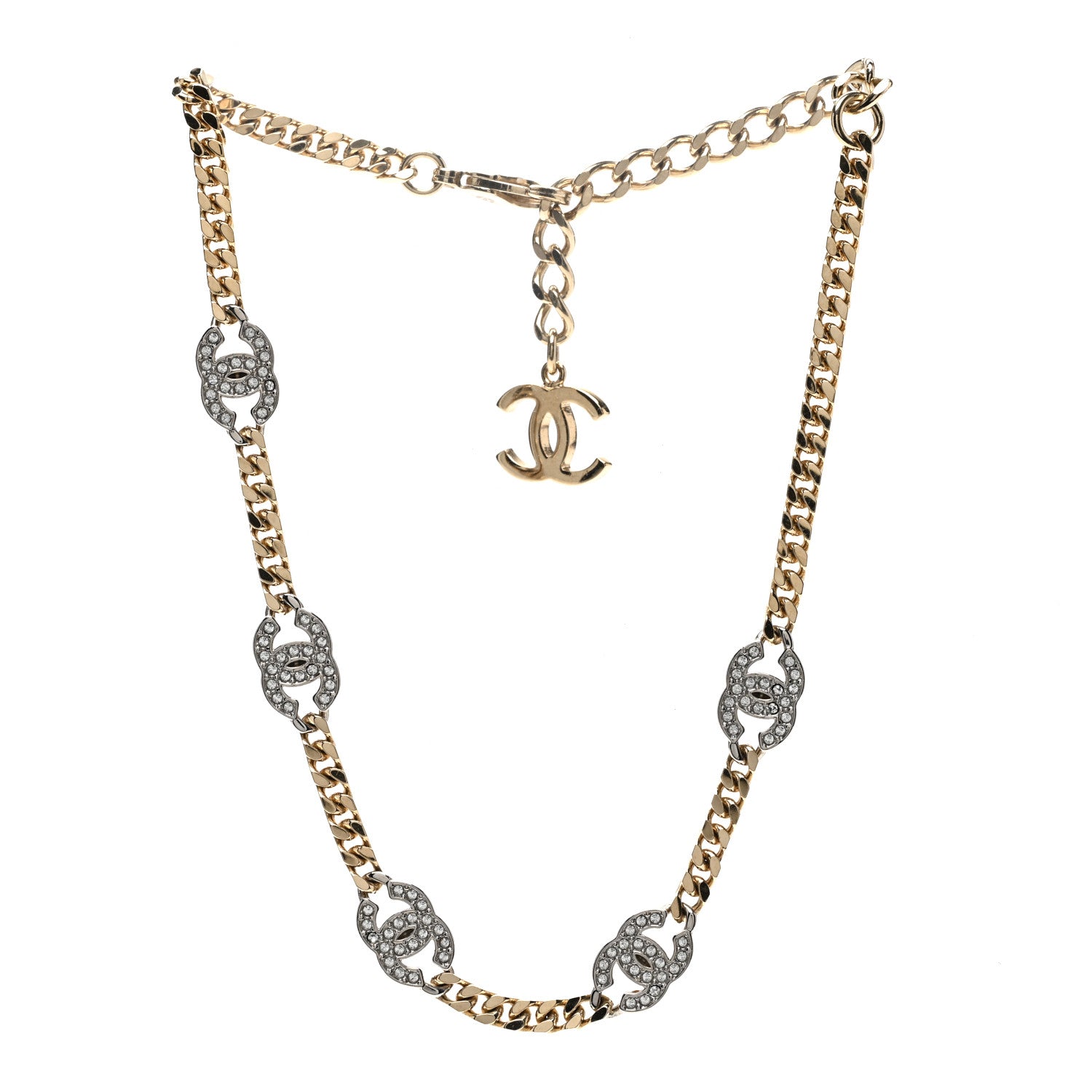 Chanel Crystal Chain CC Link Choker Gold Silver 3 of 6