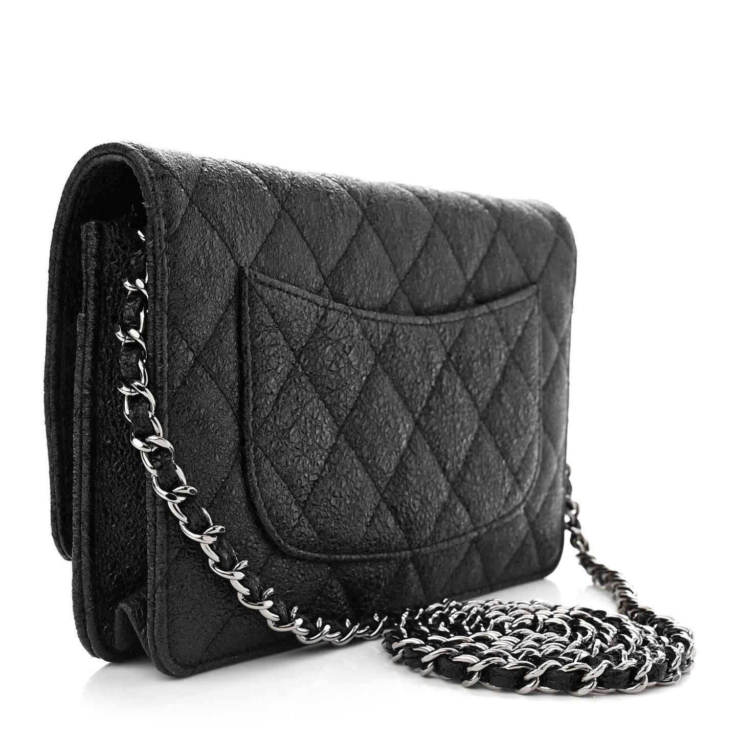 Crackled Calfskin Wallet On Chain WOC Black