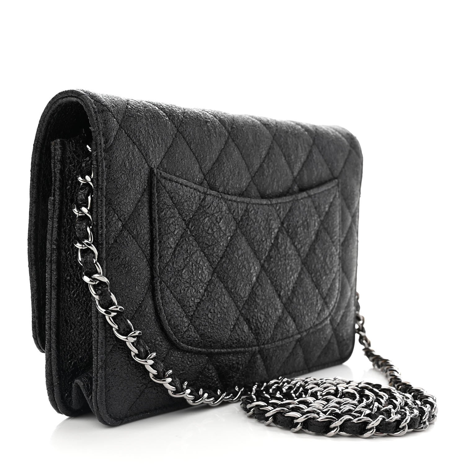 Chanel Crackled Calfskin Wallet On Chain WOC Black 3 of 12