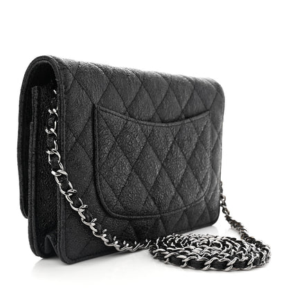 Chanel Crackled Calfskin Wallet On Chain WOC Black 3 of 12