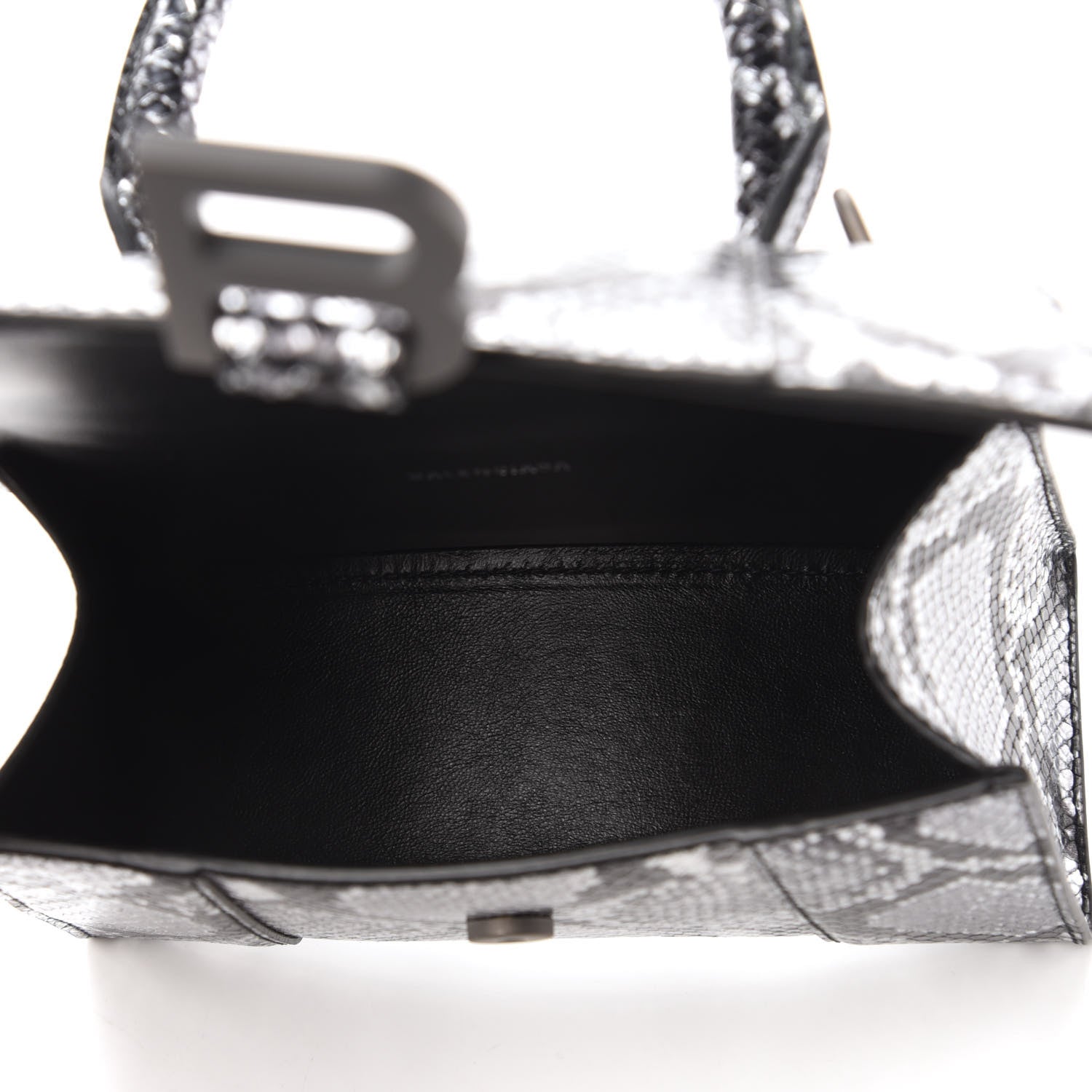 Balenciaga Shiny Calfskin Snakeskin Embossed Hourglass Top Handle Bag XS Silver Black 5 of 9