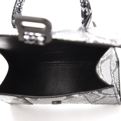 Balenciaga Shiny Calfskin Snakeskin Embossed Hourglass Top Handle Bag XS Silver Black 5 of 9