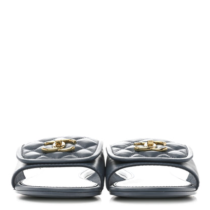 Chanel Lambskin Quilted Turnlock Flat Mules 40 Dark Blue 3 of 10
