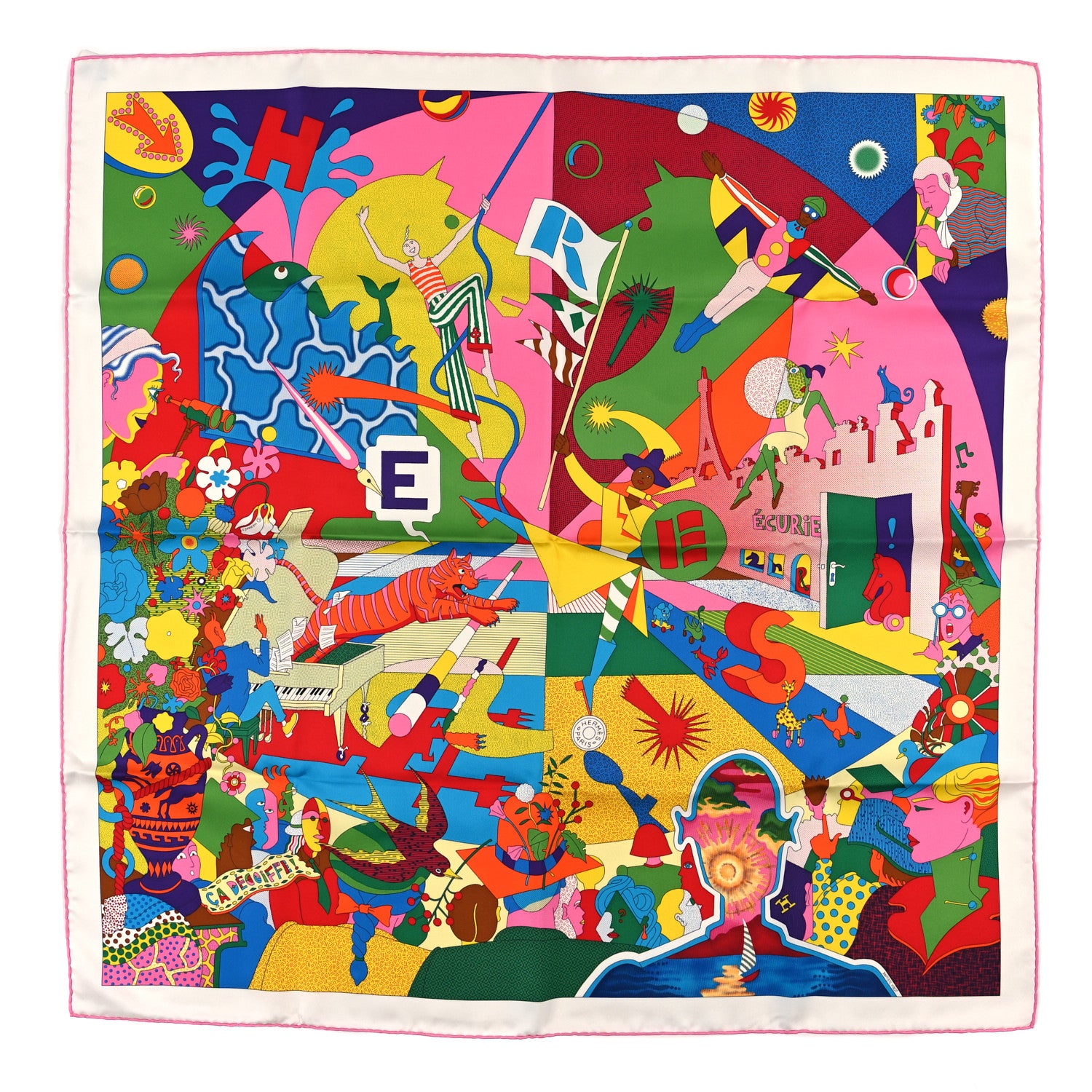 Hermes Silk Ca Decoiffe! Scarf 90 Rose Bonbon Vert 1 of 5