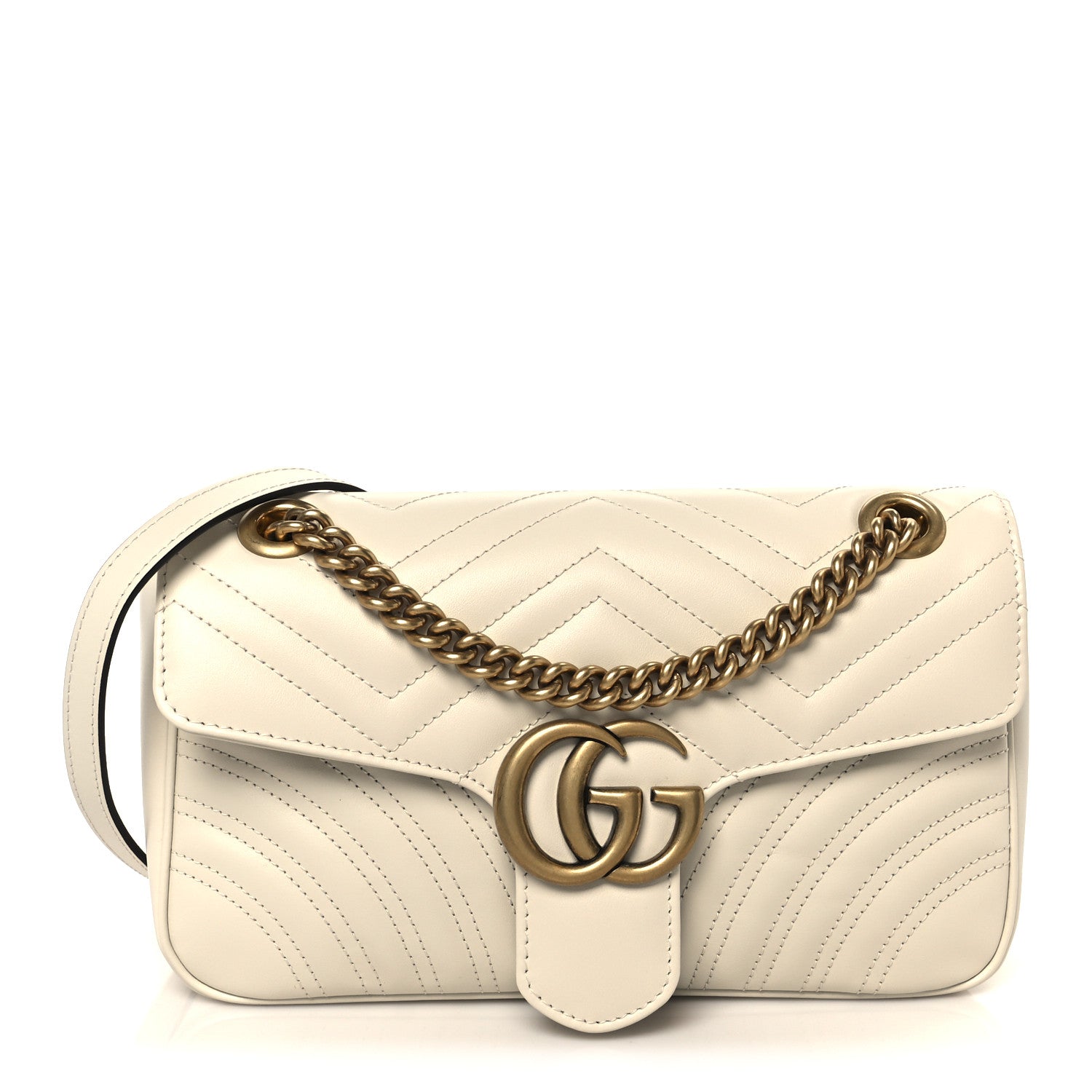Gucci Calfskin Matelasse Small GG Marmont Shoulder Bag White