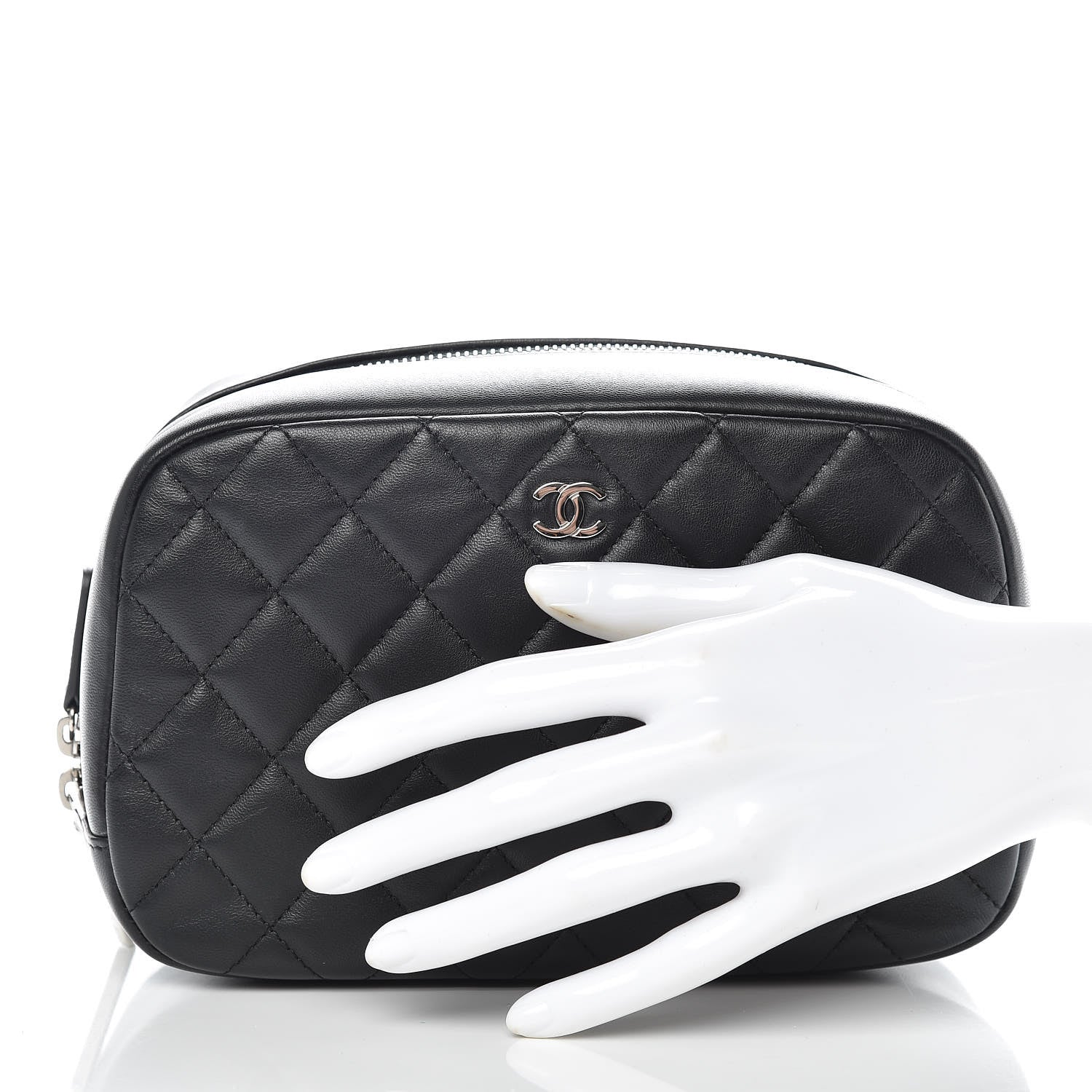 Chanel Lambskin Quilted Medium Curvy Pouch Cosmetic Case Black 2 of 7