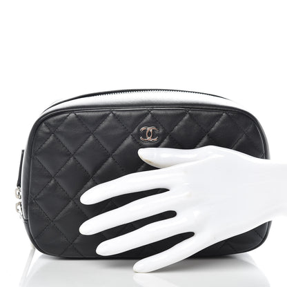 Chanel Lambskin Quilted Medium Curvy Pouch Cosmetic Case Black 2 of 7