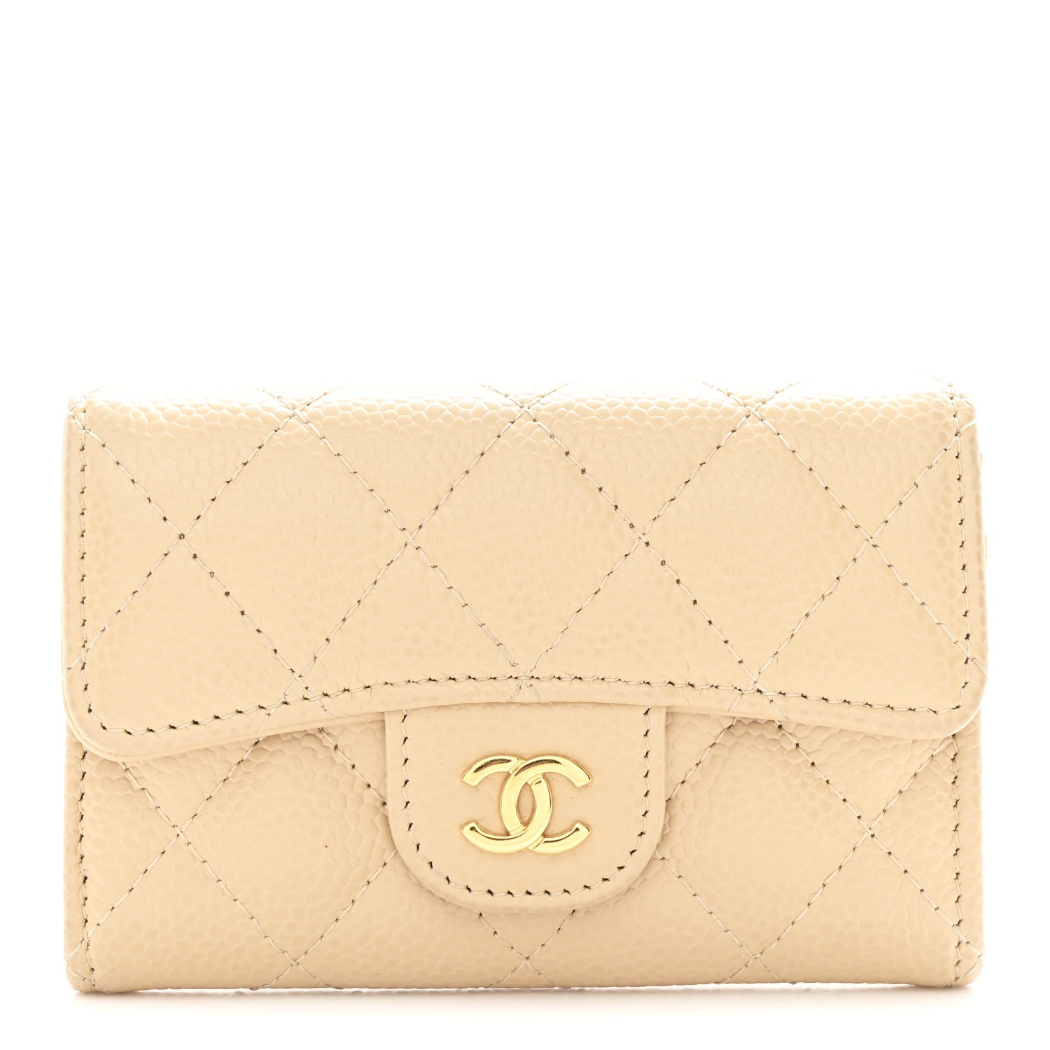 Chanel Caviar Quilted Flap Card Holder Wallet Beige 1 of 9