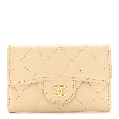 Chanel Caviar Quilted Flap Card Holder Wallet Beige 1 of 9