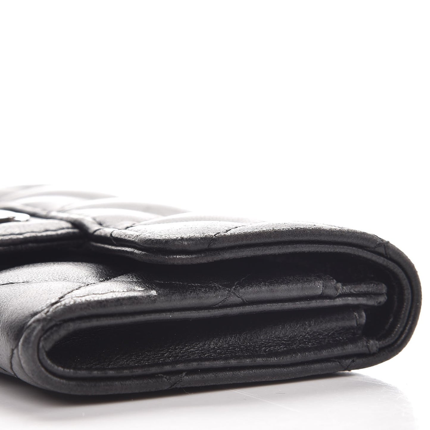 Lambskin Quilted Flap Card Holder Black