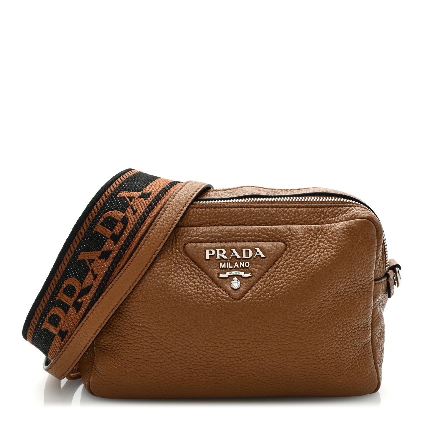Vitello Daino Soft Medium Double Zip Shoulder Bag Caramel