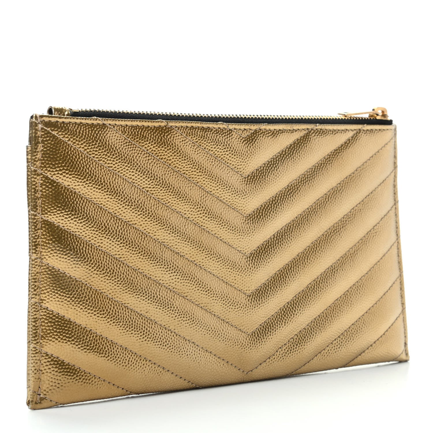 Saint Laurent Iridescent Grain De Poudre Matelasse Chevron Monogram Bill Pouch Gold 3 of 8